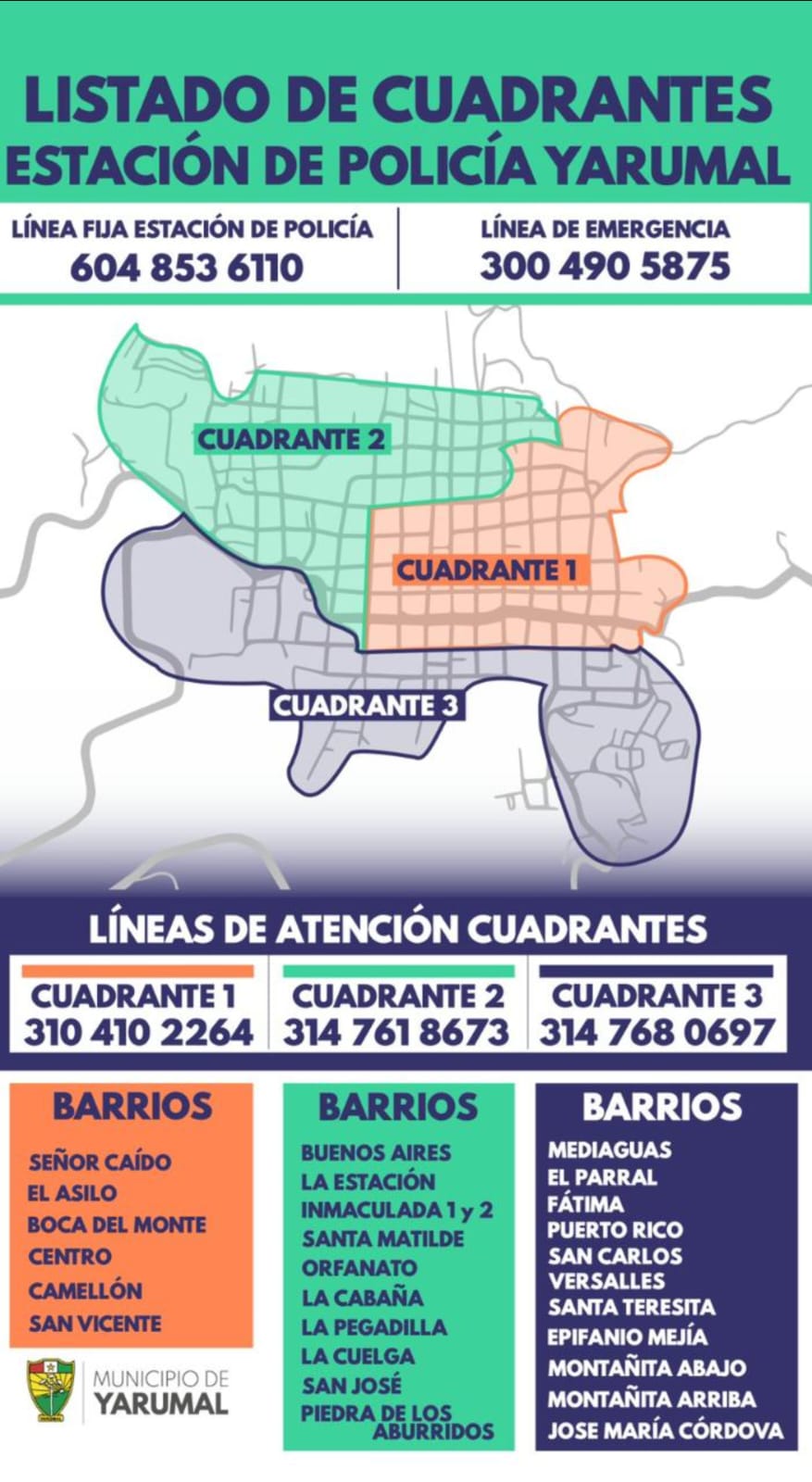 Imagen destacada de Números de atención de los cuadrantes estación de Policía Yarumal