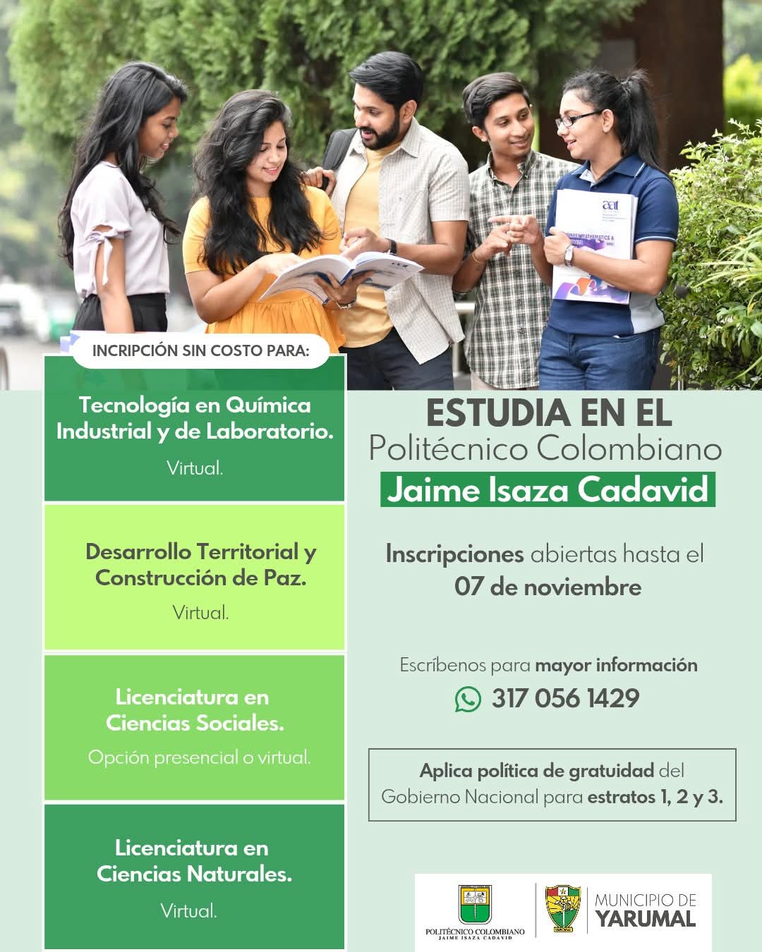 Imagen destacada de 🎓 ¡Tu futuro empieza aquí! El Politécnico Jaime Isaza Cadavid abre inscripciones con matrícula gratuita para Yarumal