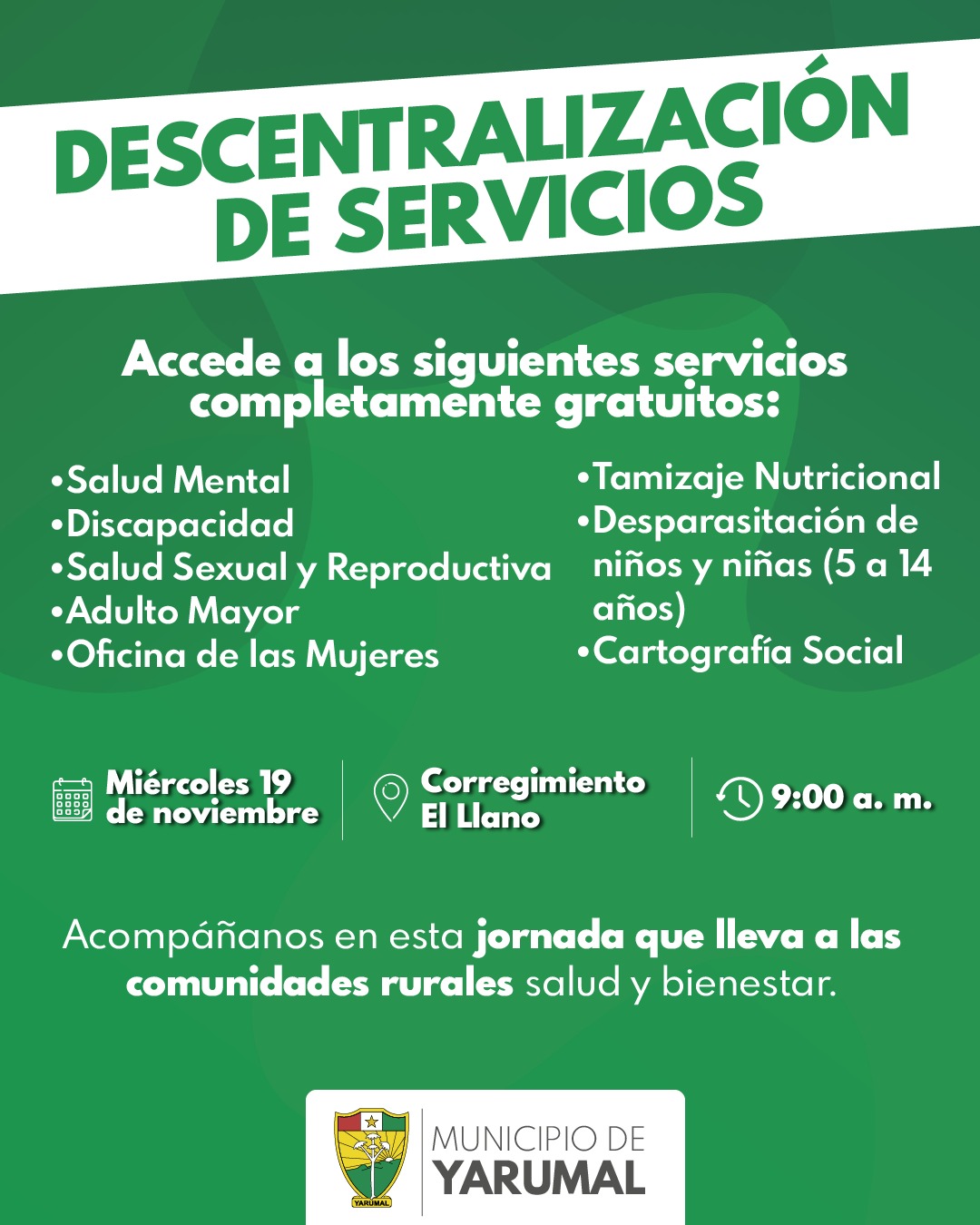 Jornada de descentralización de servicios de salud y bienestar, corregimiento el Llano