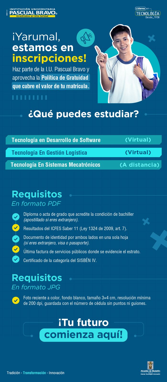 Imagen destacada de 🤔 ¿Quién dijo que para ser grande tienes que irte lejos? En la I.U. Pascual Bravo el futuro empieza justo en tu municipio. ✨