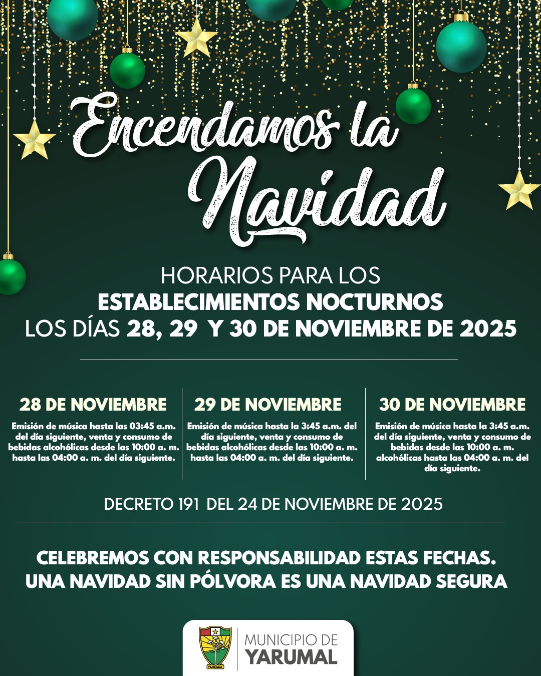 Imagen destacada de 📣 Decreto 191: nuevos horarios para celebrar con responsabilidad en Yarumal