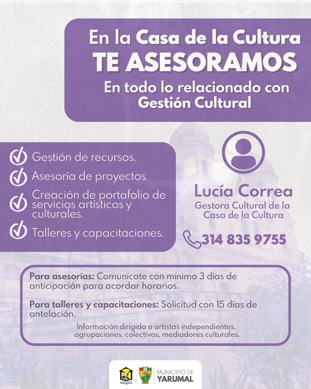 Imagen destacada de Asesorías en Gestión Cultural en la Casa de la Cultura 🎭📌
