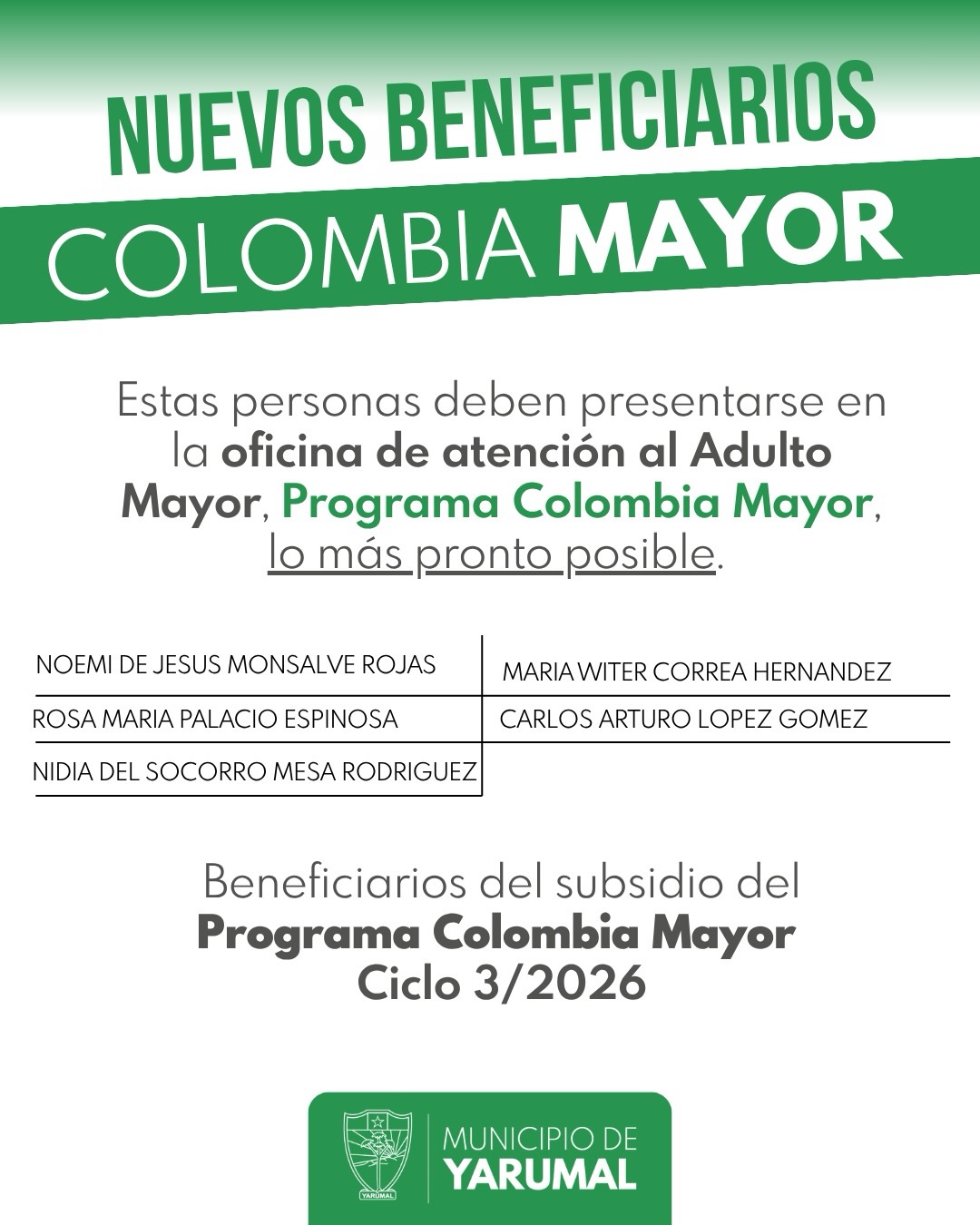 Imagen destacada de Nuevo listado de beneficiarios del subsidio-Programa Colombia Mayor-Ciclo 3-2026