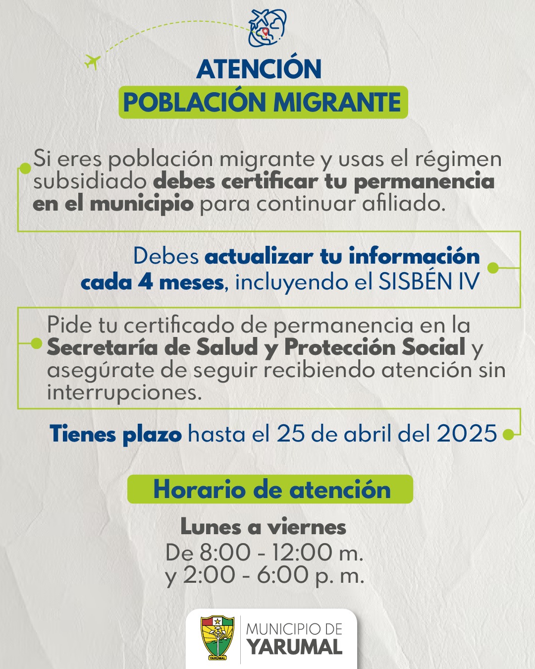 Certificación de Permanencia para la Población Migrante en Yarumal 📝